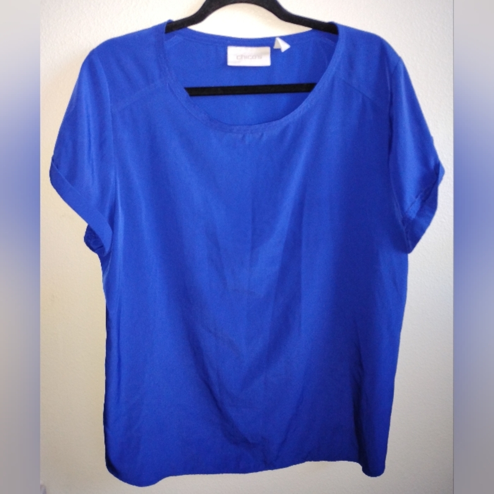 Chico's Scoop Neck Vibrant Blue Short Sleeve Top